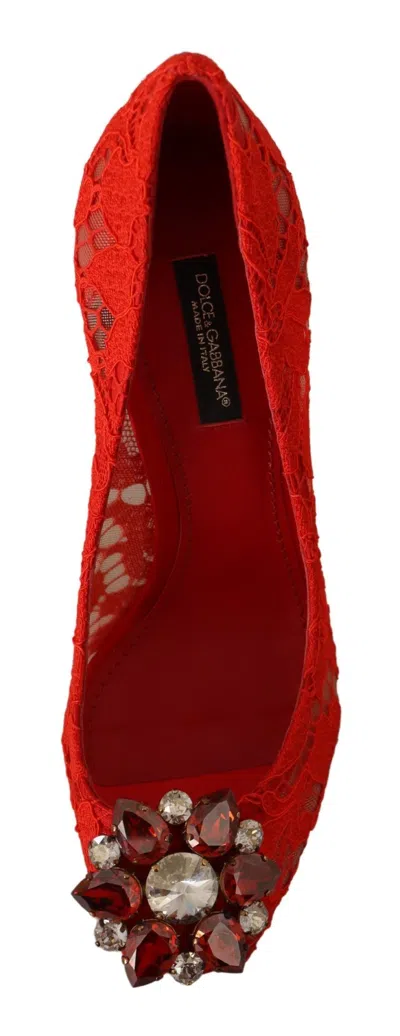 Dolce & Gabbana Taormina Lace Crystal-embellished Heeled Pumps In Red