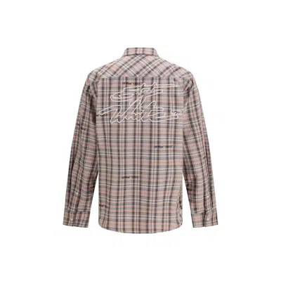 Off-white Flannel Shirt Rounded Hemline Check Cotton In Neutral