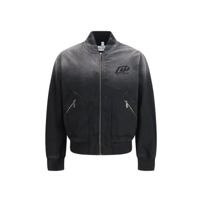 Off-white Washed Logo Denim Bomber Jacket In Black