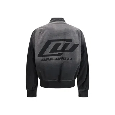Off-white Washed Logo Denim Bomber Jacket In Black
