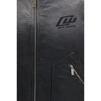 Off-white Washed Logo Denim Bomber Jacket In Black