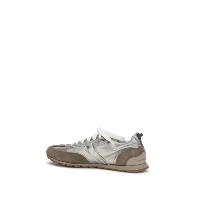 Brunello Cucinelli Monili Pull-tab Crinkle-effect Leather Low-top Sneakers In Silver