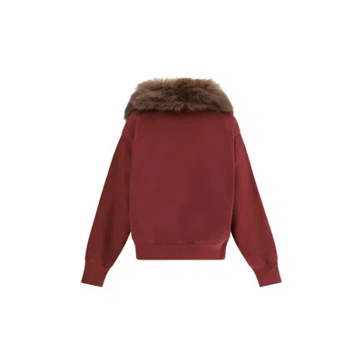 Prada Sweatshirt With A Shearling Collar In Burgundy