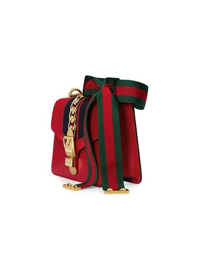 Shop Gucci Sylvie Leather Mini Chain Bag - Red