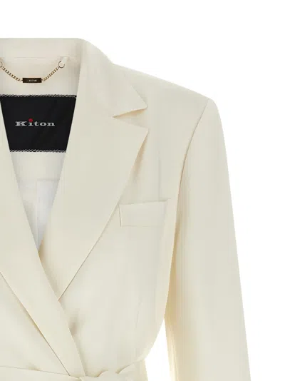 Kiton Silk Double-breasted Blazer In White