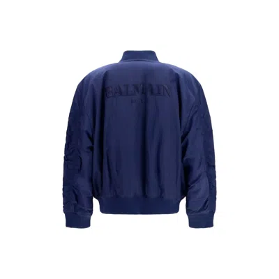 Balmain Logo-embroidered Recycled Polyamide Bomber Jacket In Blue