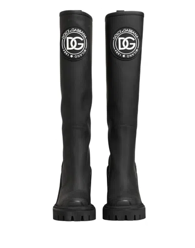 Dolce & Gabbana Logo-appliqué Rubberized Leather Boot In Black