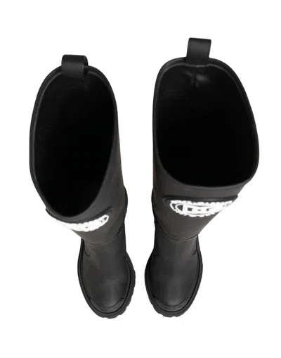 Dolce & Gabbana Logo-appliqué Rubberized Leather Boot In Black