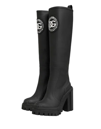 Dolce & Gabbana Logo-appliqué Rubberized Leather Boot In Black