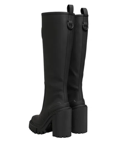 Dolce & Gabbana Logo-appliqué Rubberized Leather Boot In Black