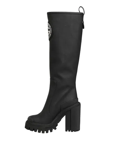 Dolce & Gabbana Logo-appliqué Rubberized Leather Boot In Black