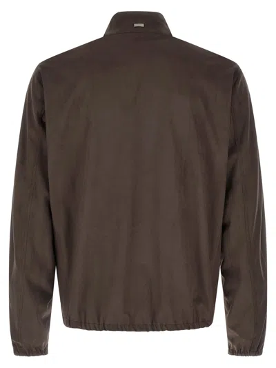Herno Suede-effect Polyester Jacket In Brown