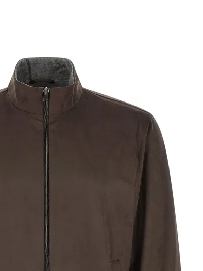 Herno Suede-effect Polyester Jacket In Brown