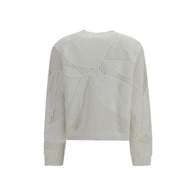 Max Mara Open-knit Cotton Sweater In White