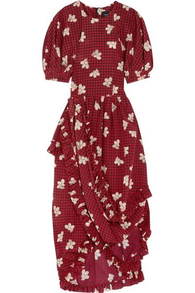 Shop Simone Rocha Ruffled Asymmetric Printed Silk Midi Dress