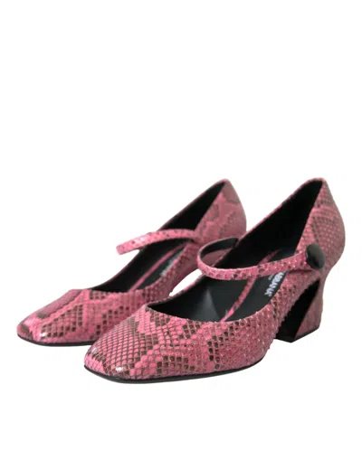 Dolce & Gabbana Pink Python Leather Mary Jane Heels Shoes In Pink