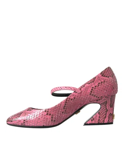Dolce & Gabbana Pink Python Leather Mary Jane Heels Shoes In Pink
