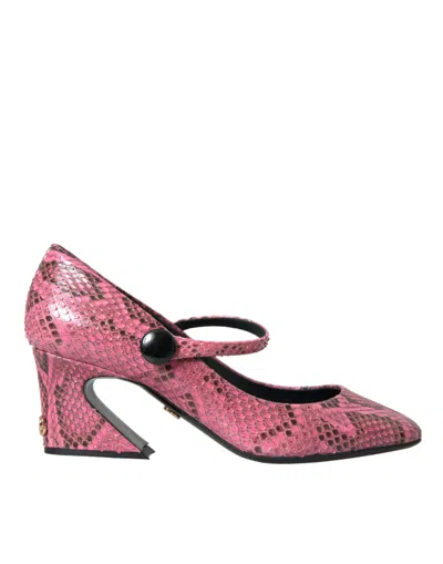 Dolce & Gabbana Pink Python Leather Mary Jane Heels Shoes In Pink