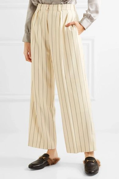 Shop Hillier Bartley Buckled Pinstriped Wool-twill Pants