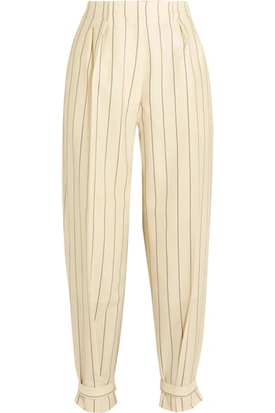 Hillier Bartley Buckled Pinstriped Wool-twill Pants In Cream Stripe