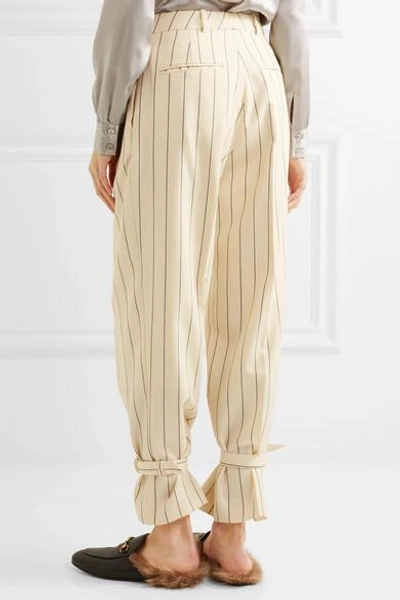 Shop Hillier Bartley Buckled Pinstriped Wool-twill Pants