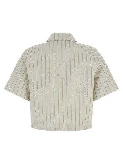 Max Mara Mxmangio Collared Striped Jacket Front Pockets In Neutral