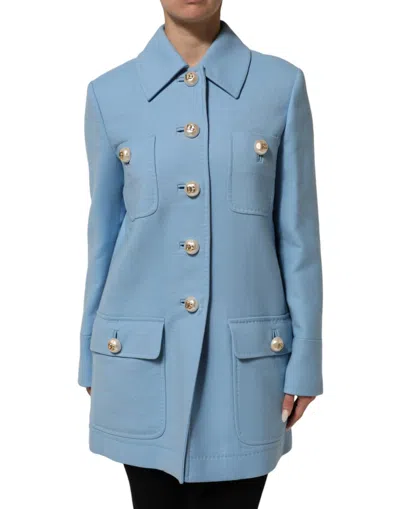 Dolce & Gabbana Blue Buttoned Down Trench Coat Jacket In Blue