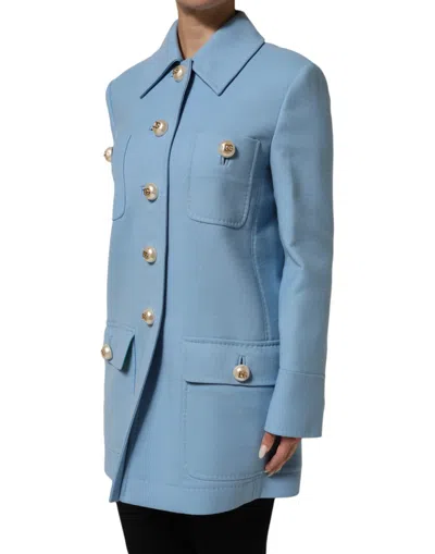 Dolce & Gabbana Blue Buttoned Down Trench Coat Jacket In Blue