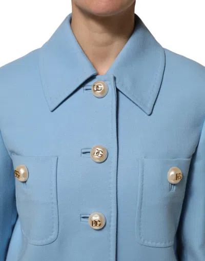 Dolce & Gabbana Blue Buttoned Down Trench Coat Jacket In Blue