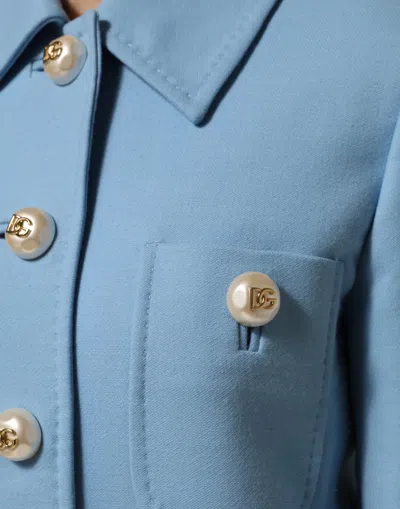 Dolce & Gabbana Blue Buttoned Down Trench Coat Jacket In Blue