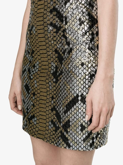Shop Balmain Python-effect Sequinned Halter Neck Dress