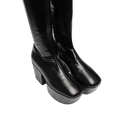 Prada Calf Leather Platform Over-the-knee Boot In Black