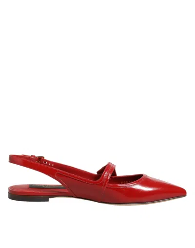 Dolce & Gabbana Leather Slingback Flat In Red