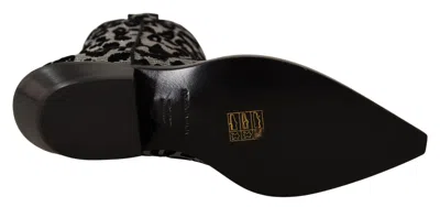 Dolce & Gabbana Leopard Print Velvet Mid Calf Boots In Black