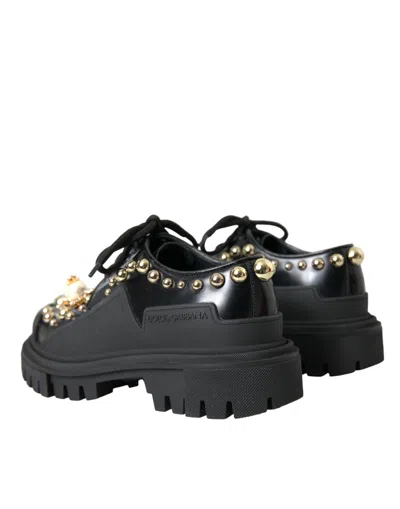 Dolce & Gabbana Pearl And Stud Embellished Leather Derby Flat In Multi