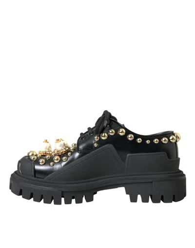 Dolce & Gabbana Pearl And Stud Embellished Leather Derby Flat In Multi