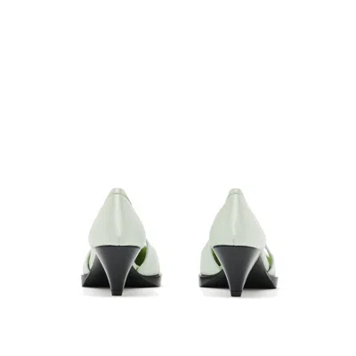 Prada Bicolor Silk Mid Heel Pumps In White