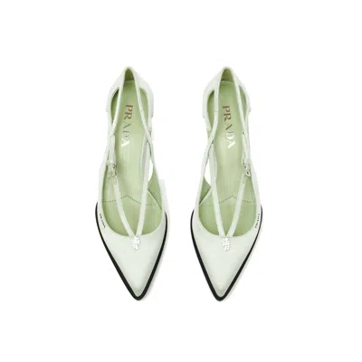 Prada Bicolor Silk Mid Heel Pumps In White