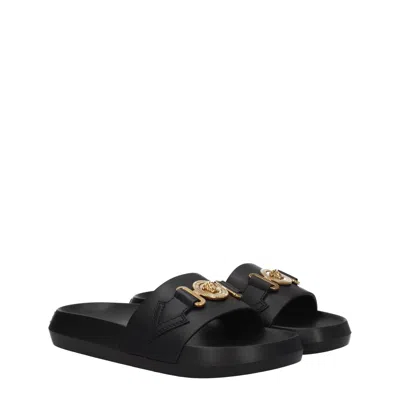 Versace Logo-embellished Leather Slider In Black