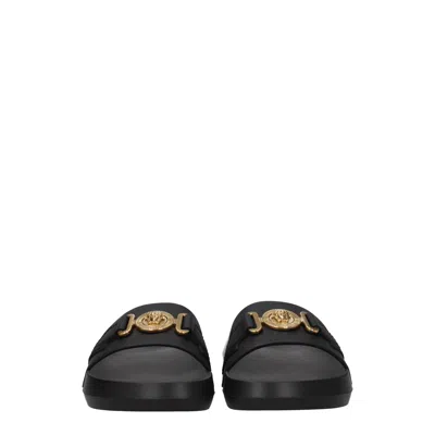 Versace Logo-embellished Leather Slider In Black