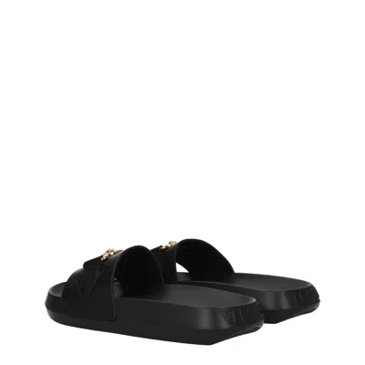 Versace Logo-embellished Leather Slider In Black