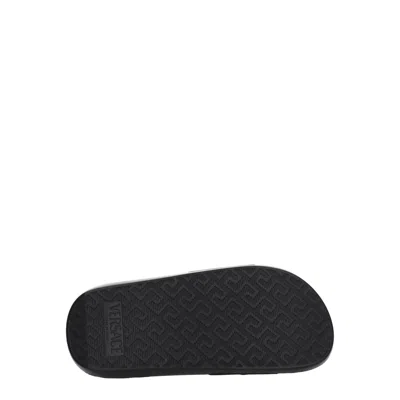 Versace Logo-embellished Leather Slider In Black