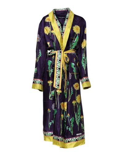 Dolce & Gabbana Floral Silk Long Sleeve Lounge Robe In Multi