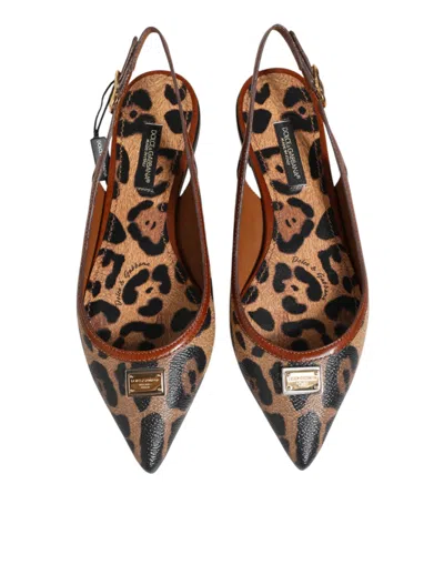 Dolce & Gabbana Leopard-print Slingback Flat In Brown