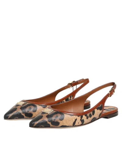 Dolce & Gabbana Leopard-print Slingback Flat In Brown