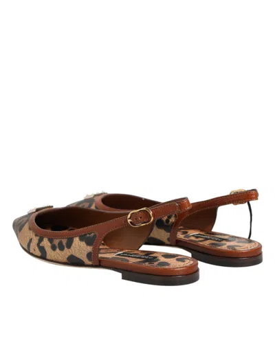 Dolce & Gabbana Leopard-print Slingback Flat In Brown