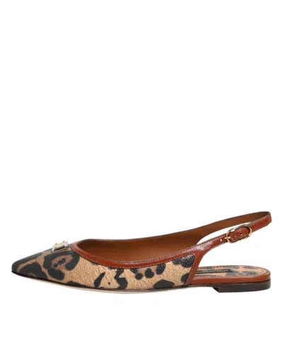 Dolce & Gabbana Leopard-print Slingback Flat In Brown