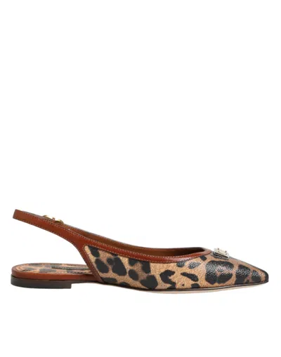 Dolce & Gabbana Leopard-print Slingback Flat In Brown