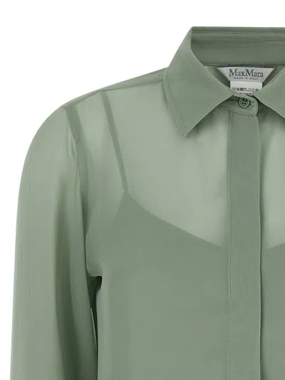 Max Mara Silk Sheer Button-front Shirt In Green