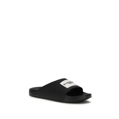 Givenchy Black Sandals With Wide Band And Contrasting Logo Patch In Rubber Man In Black